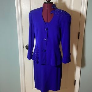 Vtg Daymor Couture Blue Beaded Evening Skirt Suit set mother of bride